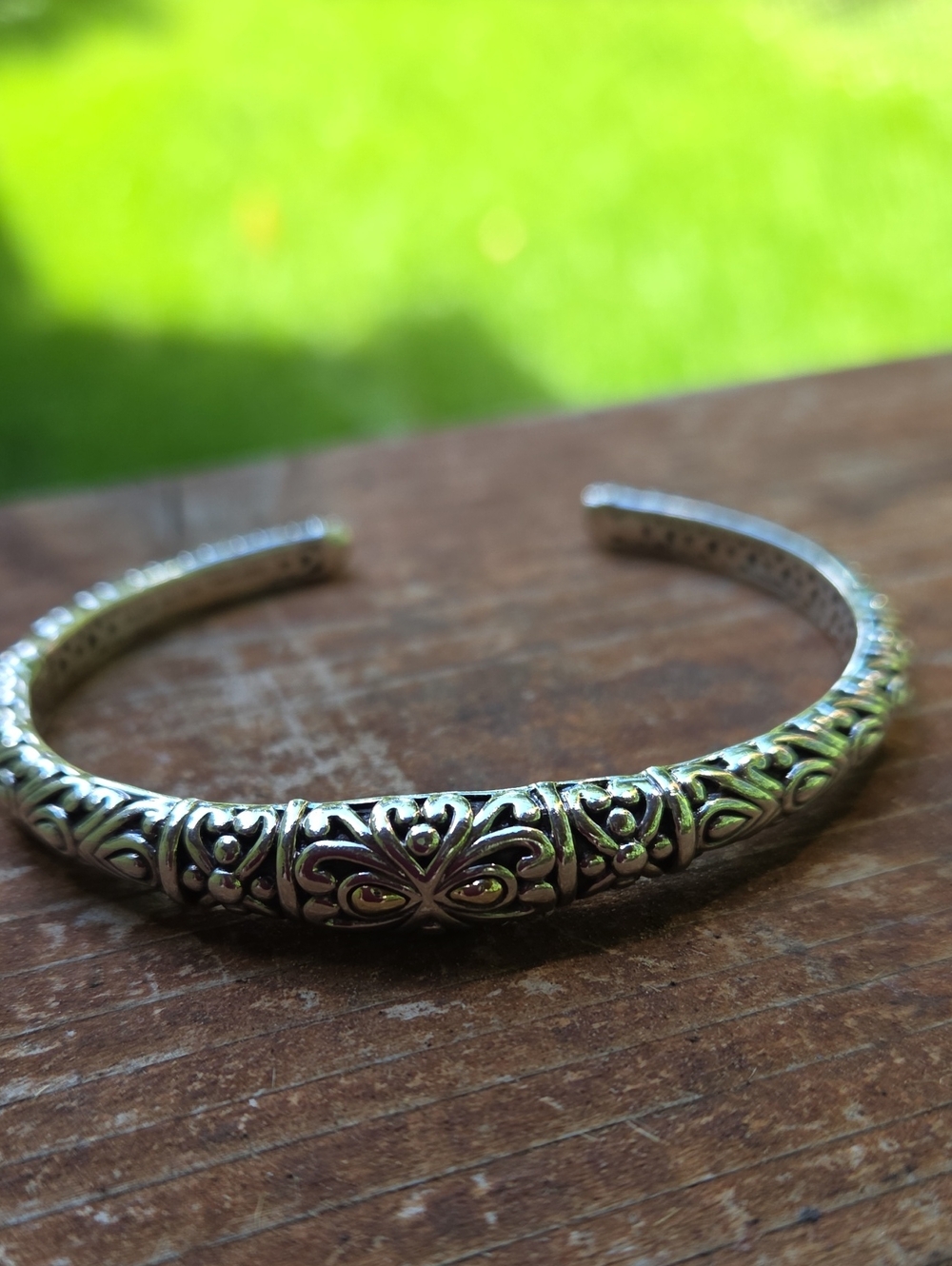 Angela By John Hardy Sterlinh Silver & 14k Gold Hinged Cuff Bracelet
